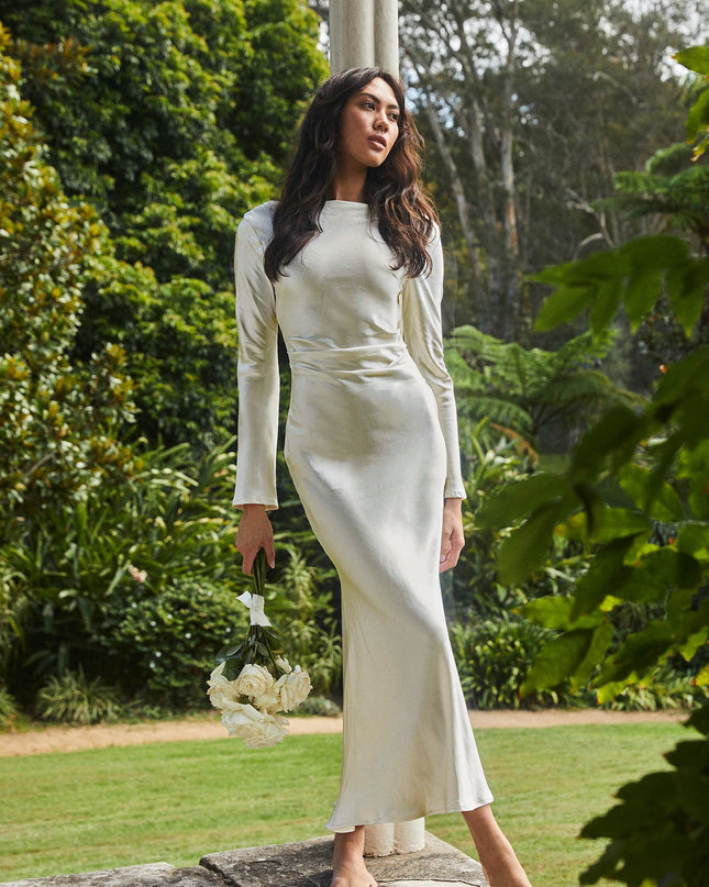 Oyster Cowl Back Midi Dress