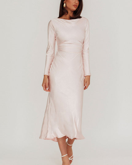Baby Pink Cowl Back Midi Dress