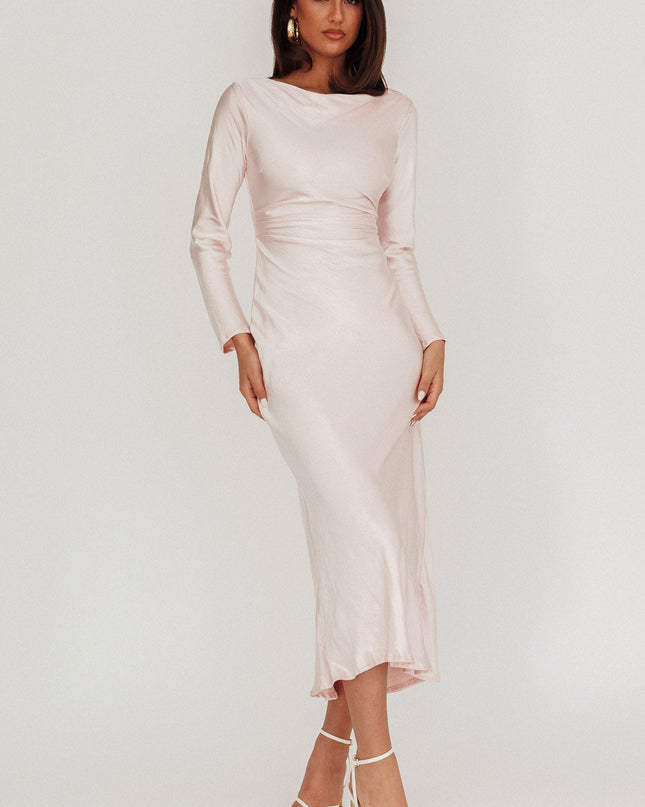Baby Pink Cowl Back Midi Dress