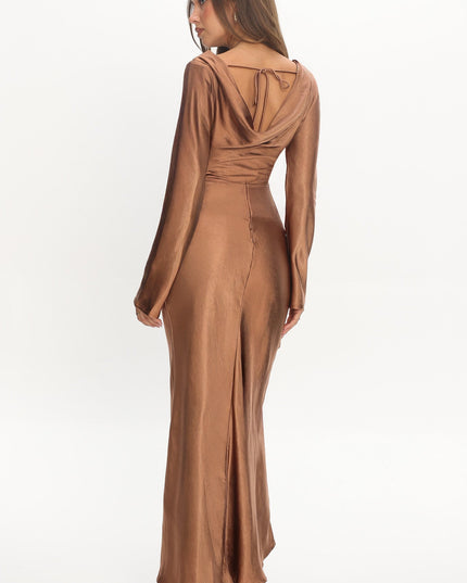 Brown Cowl Back Midi Dress