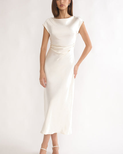 Oyster Pleat Cowl Back Midi Dress