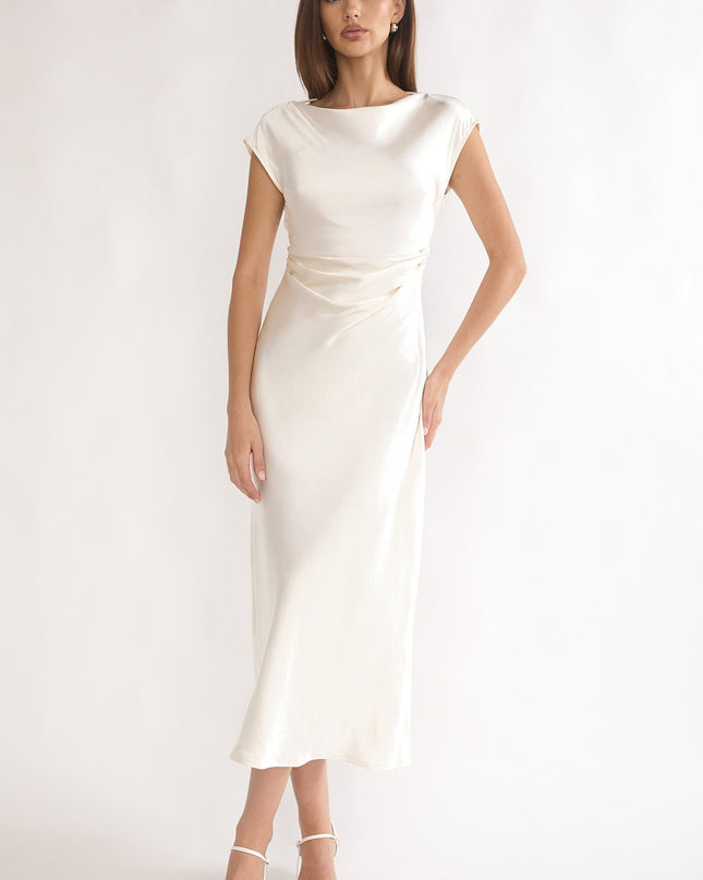 Oyster Pleat Cowl Back Midi Dress