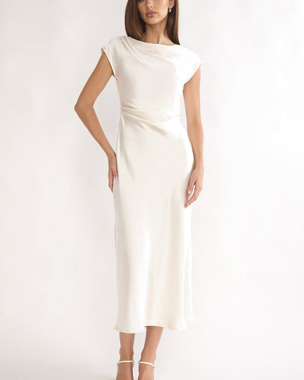 Oyster Pleat Cowl Back Midi Dress