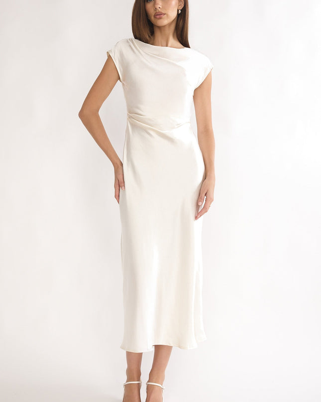 Oyster Pleat Cowl Back Midi Dress