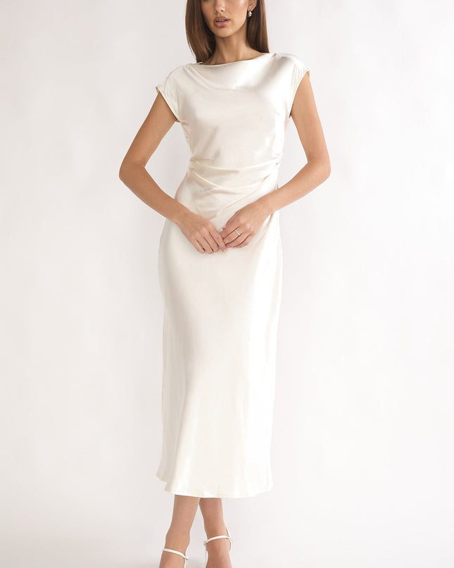Oyster Pleat Cowl Back Midi Dress
