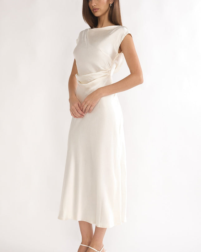 Oyster Pleat Cowl Back Midi Dress