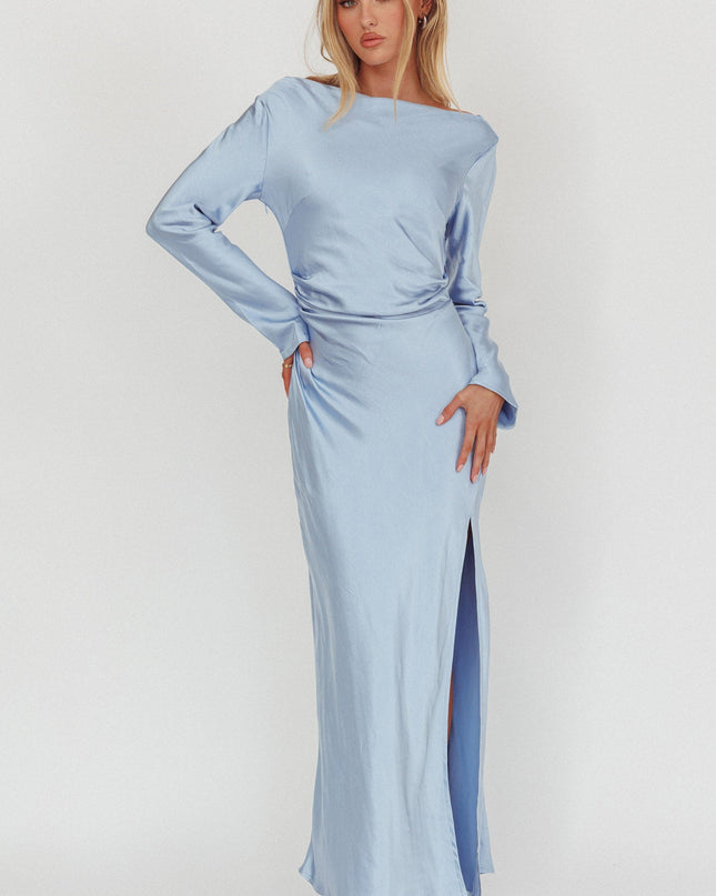 Blue Long Sleeve Cowl Back Maxi Dress