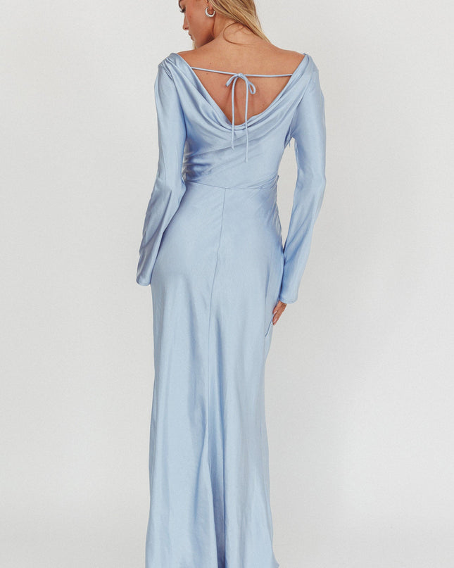 Blue Long Sleeve Cowl Back Maxi Dress