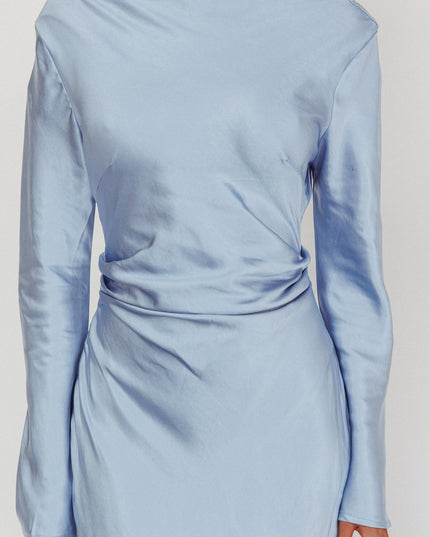 Blue Long Sleeve Cowl Back Maxi Dress