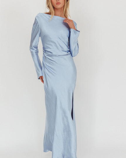 Blue Long Sleeve Cowl Back Maxi Dress