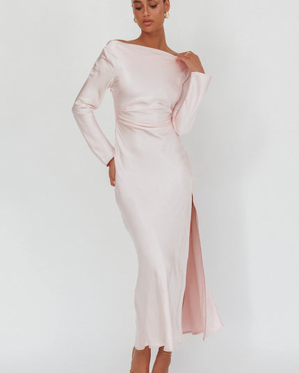 Pink Long Sleeve Cowl Back Maxi Dress