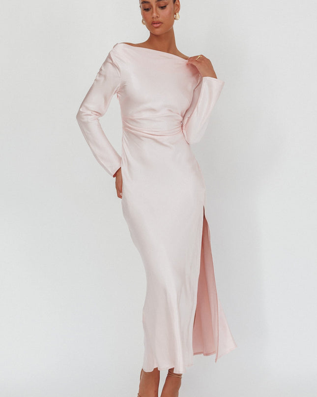 Pink Long Sleeve Cowl Back Maxi Dress