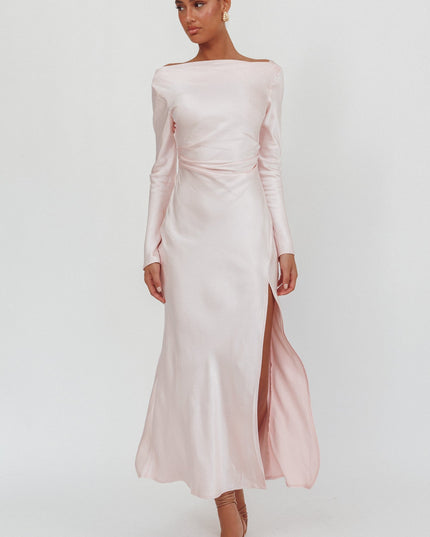Pink Long Sleeve Cowl Back Maxi Dress