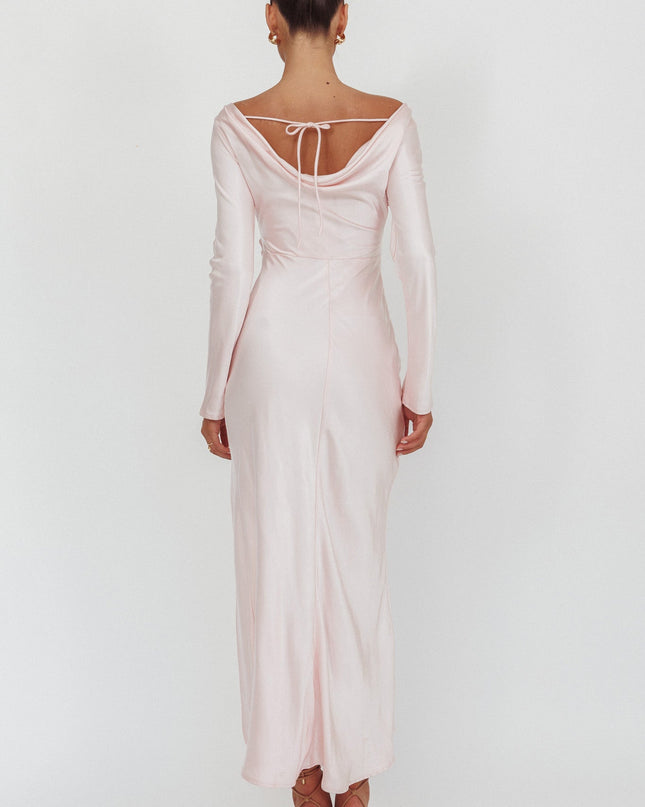 Pink Long Sleeve Cowl Back Maxi Dress