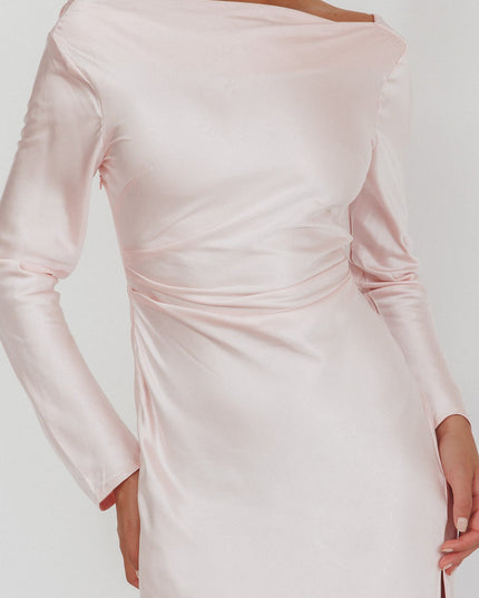 Pink Long Sleeve Cowl Back Maxi Dress