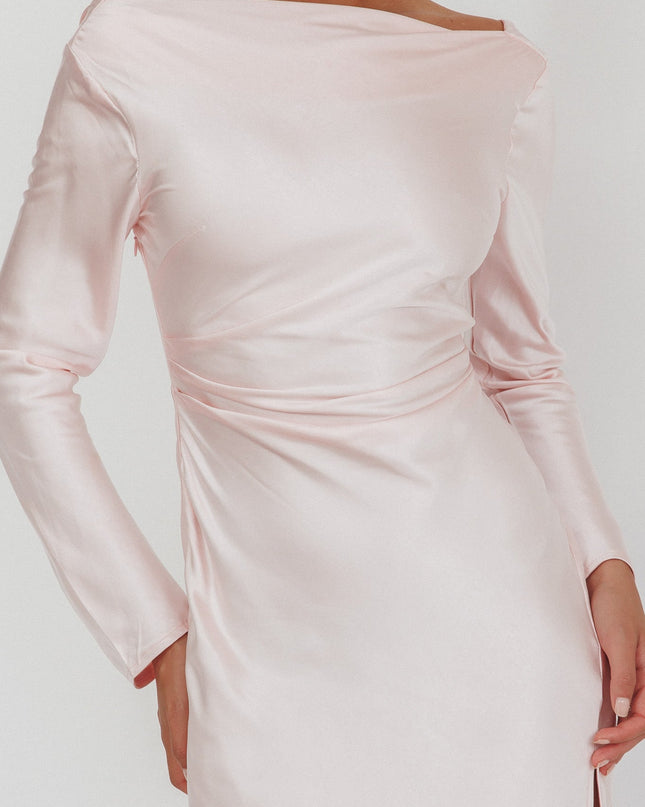 Pink Long Sleeve Cowl Back Maxi Dress