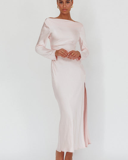 Pink Long Sleeve Cowl Back Maxi Dress