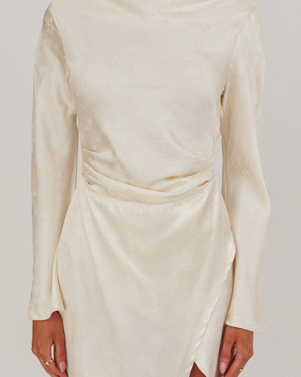 Beige Long Sleeve Cowl Back Maxi Dress