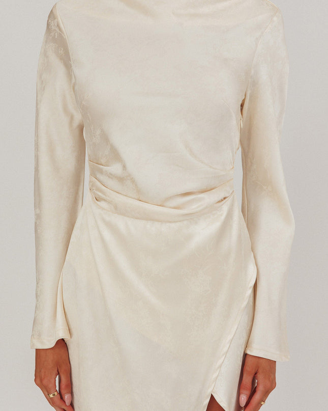 Beige Long Sleeve Cowl Back Maxi Dress