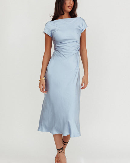 Baby Blue Cap Sleeve Cowl Back Midi Dress