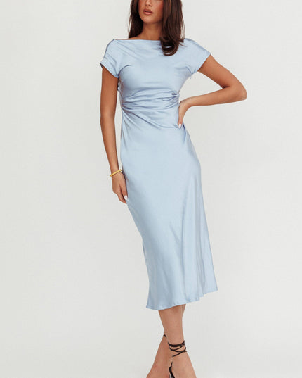 Baby Blue Cap Sleeve Cowl Back Midi Dress