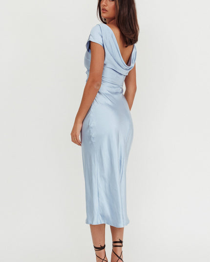 Baby Blue Cap Sleeve Cowl Back Midi Dress