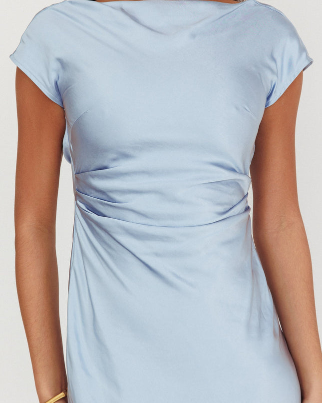 Baby Blue Cap Sleeve Cowl Back Midi Dress