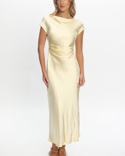 Butter Cap Sleeve Cowl Back Midi Dress