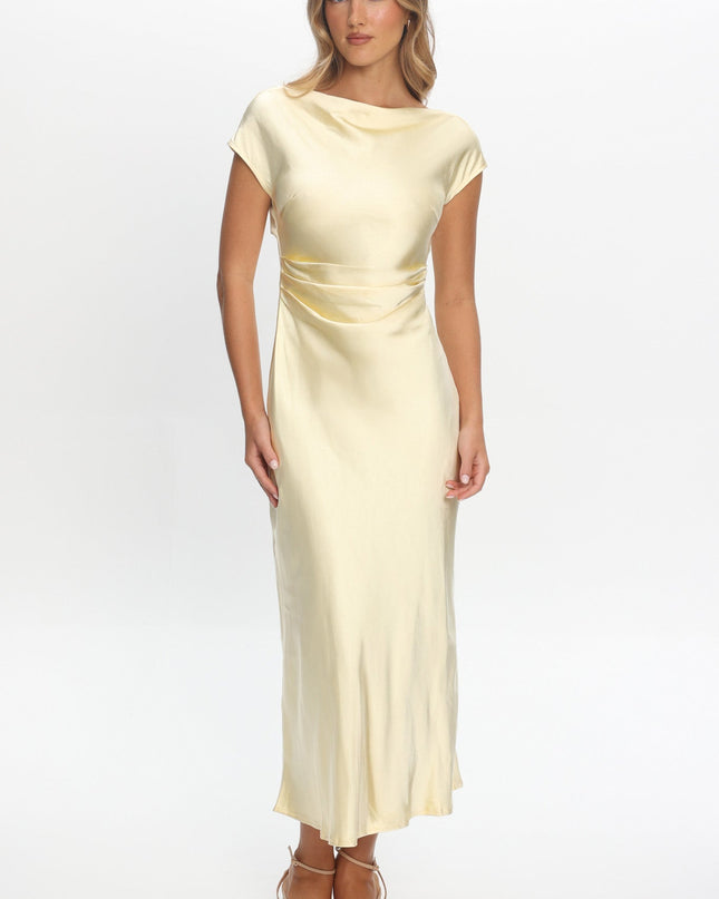 Butter Cap Sleeve Cowl Back Midi Dress