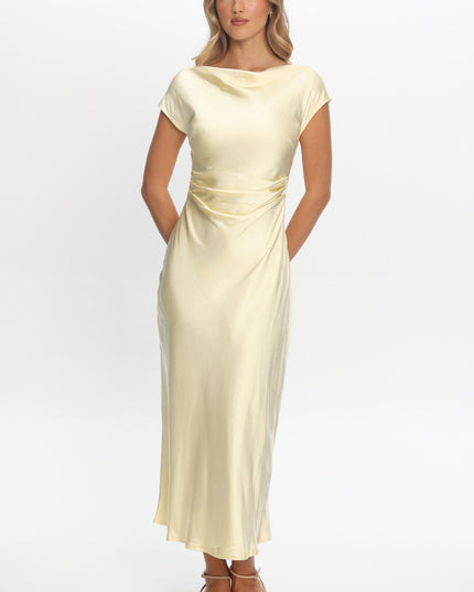 Butter Cap Sleeve Cowl Back Midi Dress