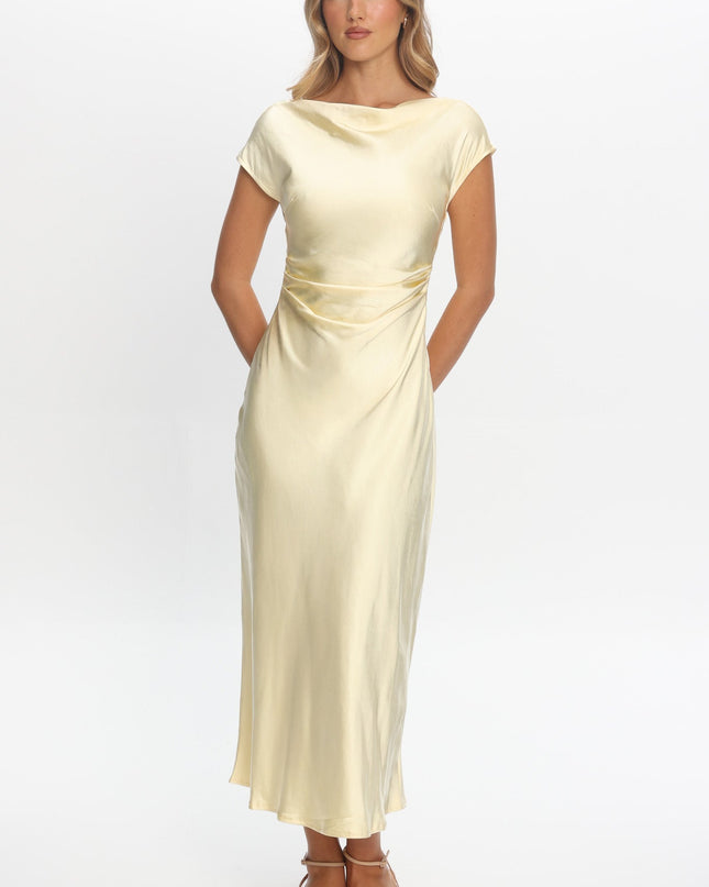 Butter Cap Sleeve Cowl Back Midi Dress