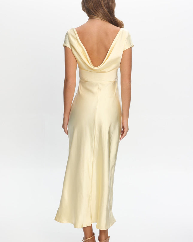 Butter Cap Sleeve Cowl Back Midi Dress