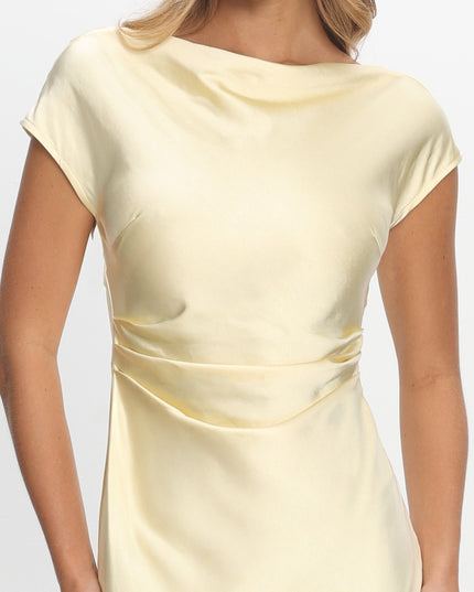 Butter Cap Sleeve Cowl Back Midi Dress