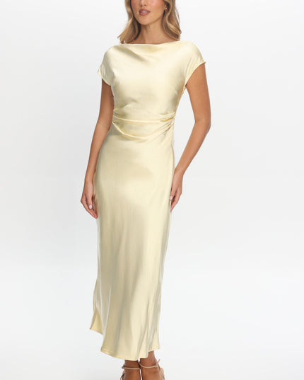 Butter Cap Sleeve Cowl Back Midi Dress