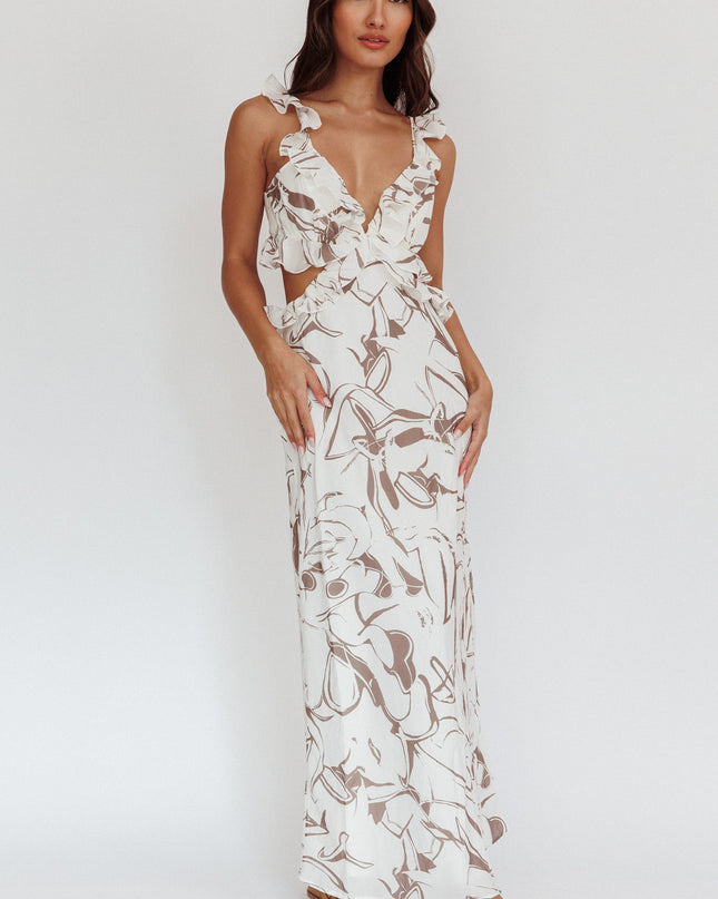 Mocha Ruffle Trim Maxi Dress