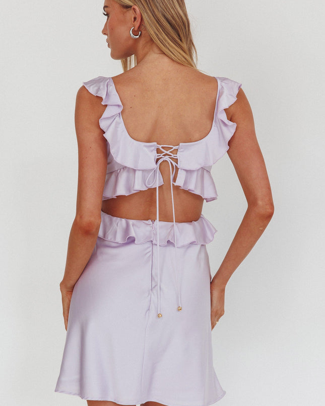 Lilac Ruffle Trim Mini Dress