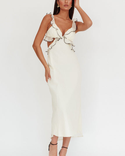 Cream Ruffle Trim Maxi Dress Contrast