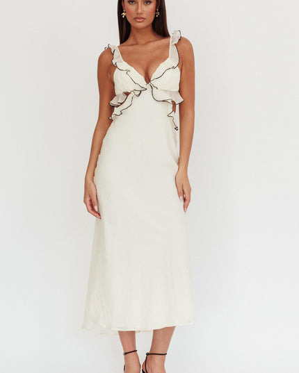 Cream Ruffle Trim Maxi Dress Contrast