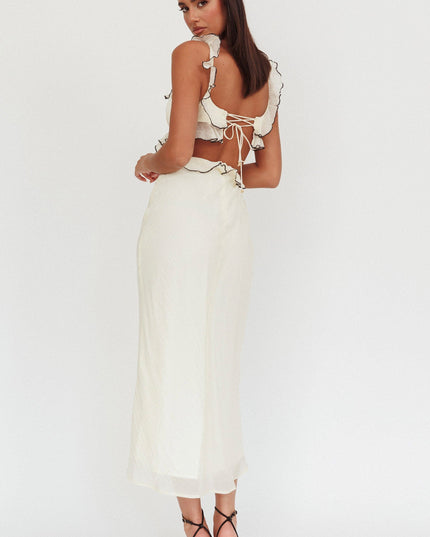 Cream Ruffle Trim Maxi Dress Contrast