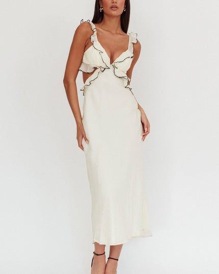 Cream Ruffle Trim Maxi Dress Contrast