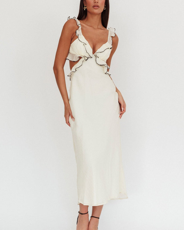 Cream Ruffle Trim Maxi Dress Contrast