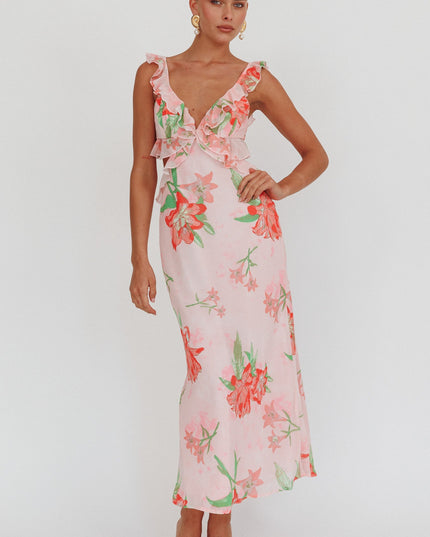 Orange Ruffle Trim Maxi Dress Lily