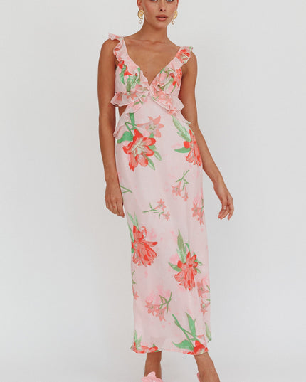 Orange Ruffle Trim Maxi Dress Lily