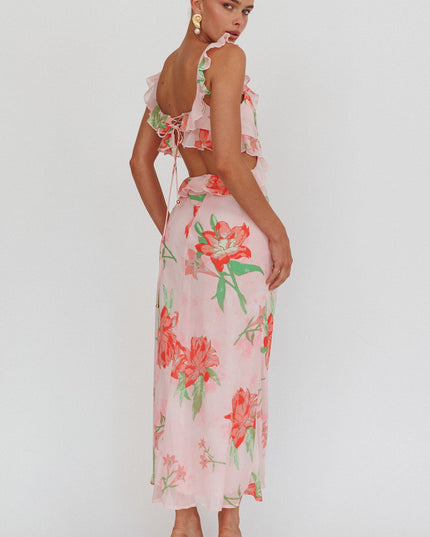 Orange Ruffle Trim Maxi Dress Lily