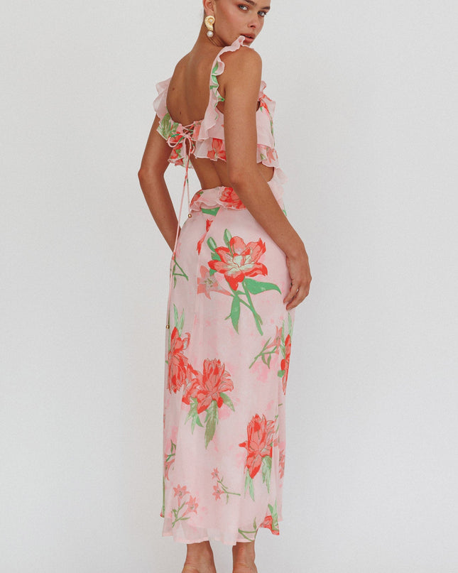 Orange Ruffle Trim Maxi Dress Lily