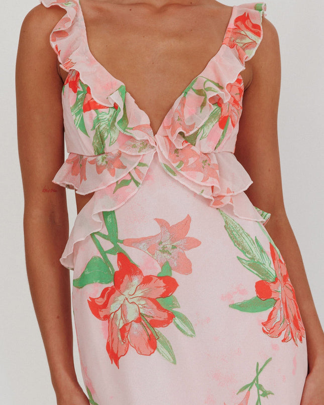 Orange Ruffle Trim Maxi Dress Lily