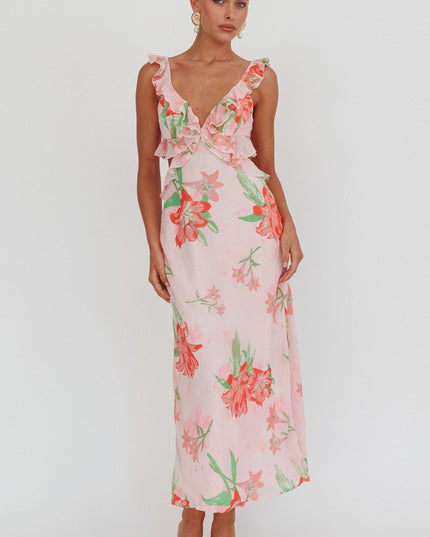 Orange Ruffle Trim Maxi Dress Lily