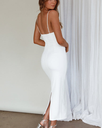 White Diamante Trim Midi Dress