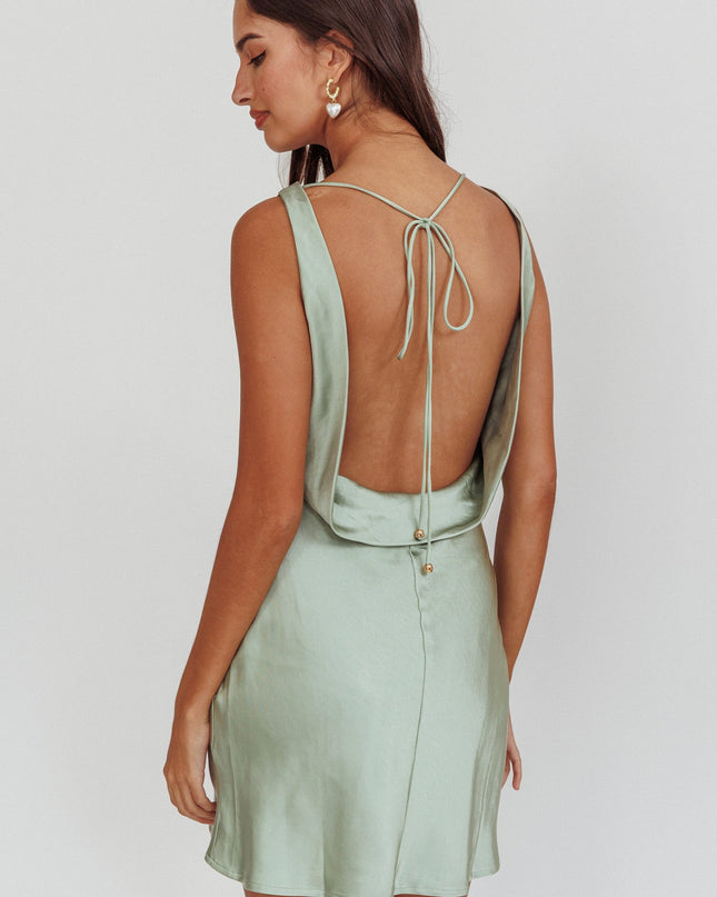 Sage Open Back Mini Dress