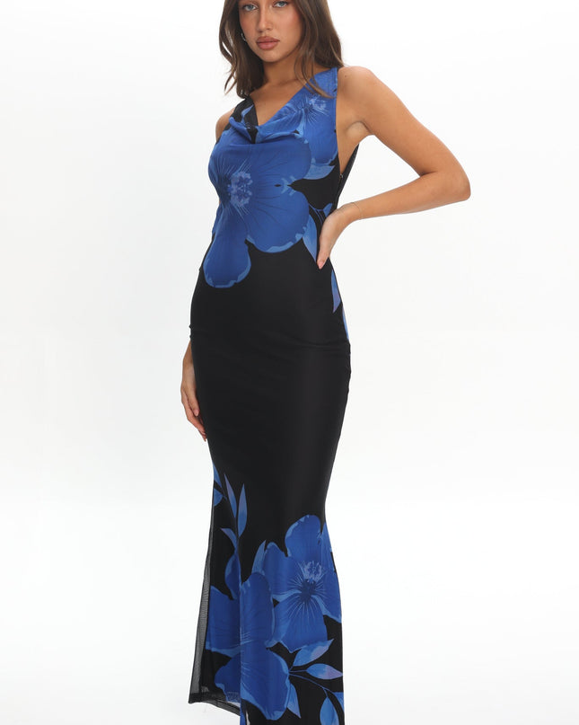 Blue Open Back Maxi Dress Hibiscus